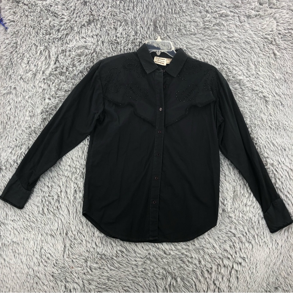 Vintage Tillman Shirt Womens Medium Black Cowgirl Western Embellished Rodeo